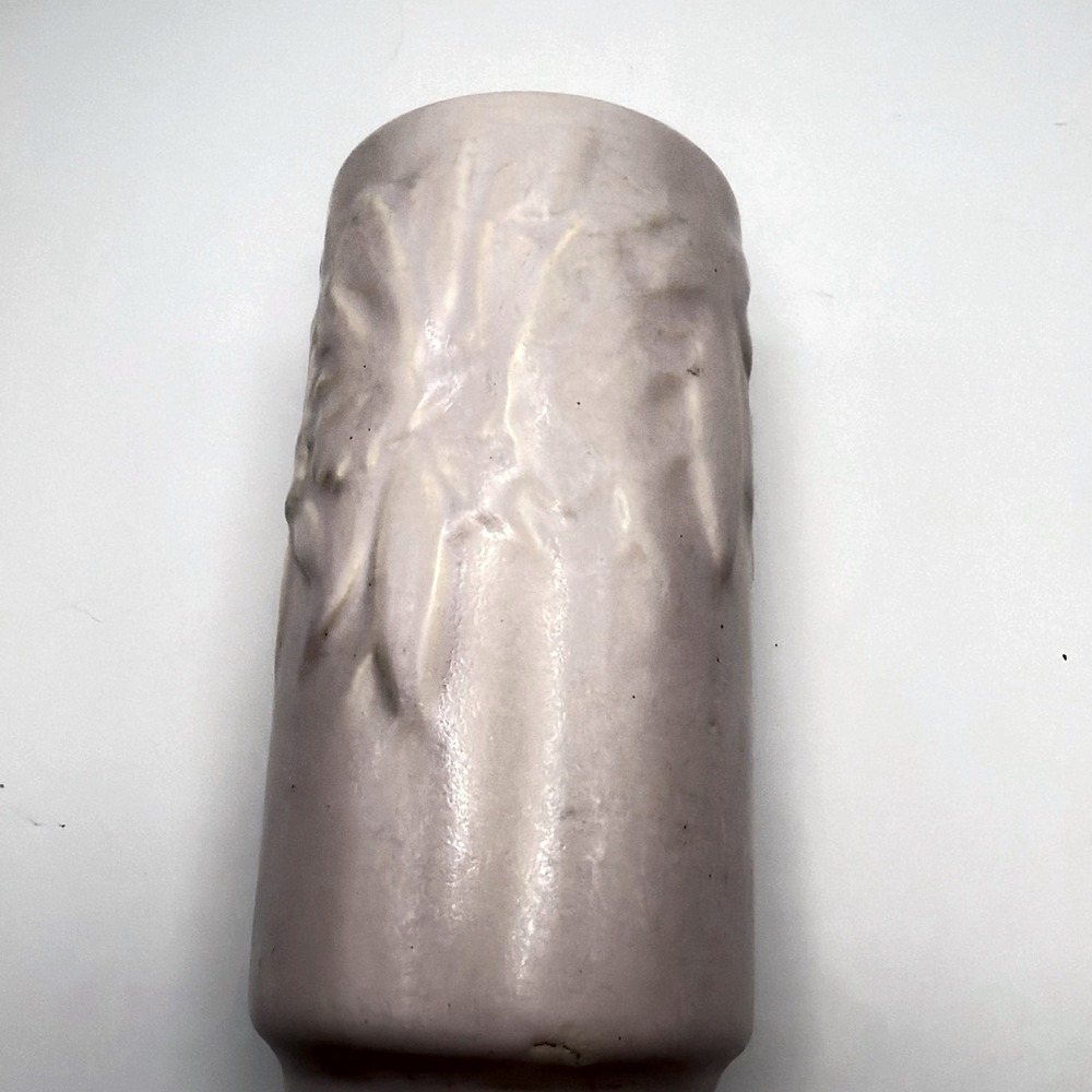 VTG 1940s Nelson McCoy Butterfly Cylinder Vase Pink Ceramic Molded Leaf